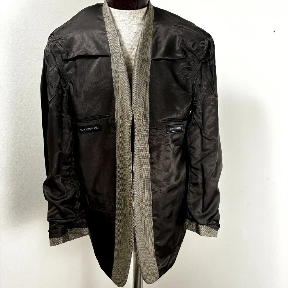 Andrew Fezza Men's Flannel Sport Coat Blazer Size‎ 43R Silk Wool Tan Suit Jacket